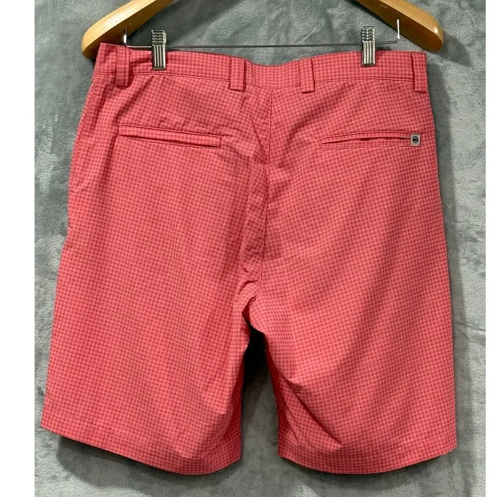 Peter Millar Golf Shorts Pink Gingham Performance Stretch Flat Front Men's Sz 33